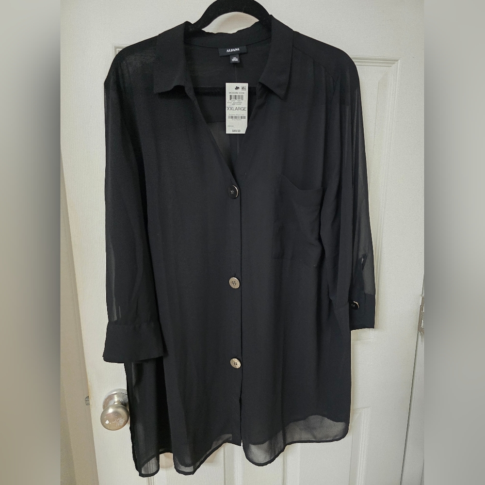 Alfani Black Sheer Top NWT XXL